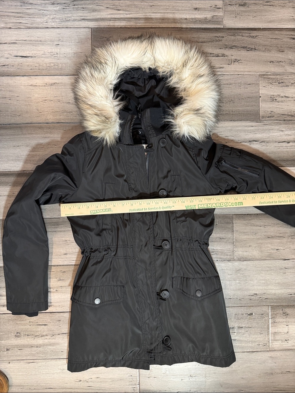 NWOT Garage Black Faux-Fur Trim Hooded Puffer Parka - Picture 8 of 9